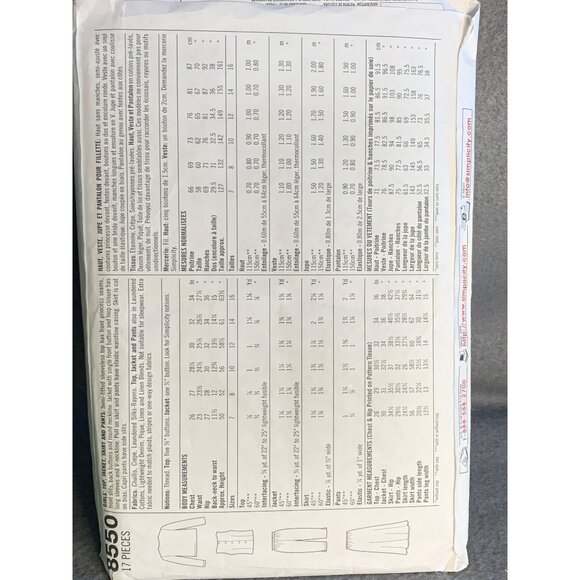 Simplicity Girls Jacket Top Skirt Pants Sewing Pattern Sz 12-16 8550 - Uncut - Picture 3 of 4